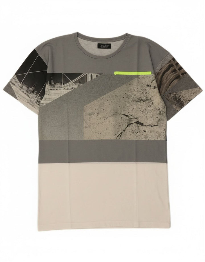 Zara Herre Grafisk T-Shirt Top Lille Grå Colourblock