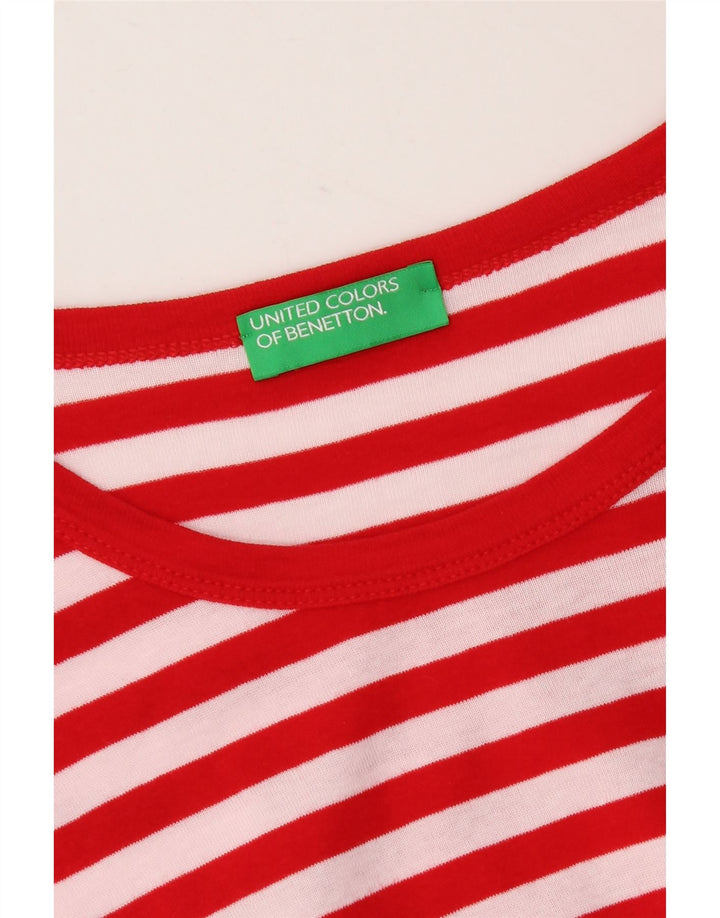 Benetton Dame T-Shirt Top UK 10 Lille Rød Stribet