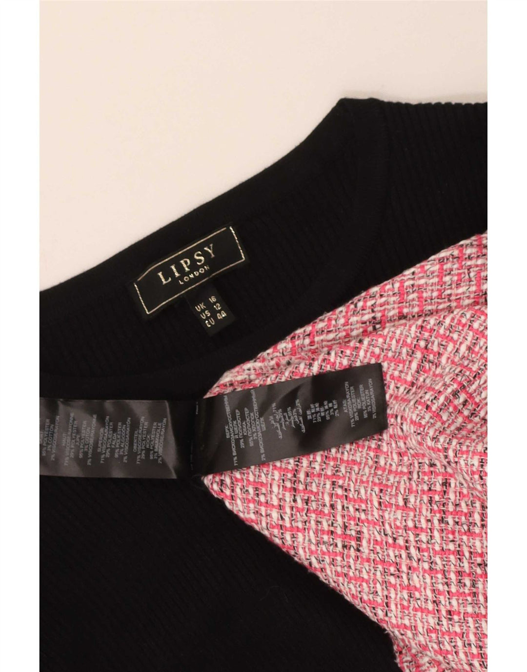 Lipsy Dame Langærmet Basic Kjole UK 16 Large Pink Colourblock Rayon