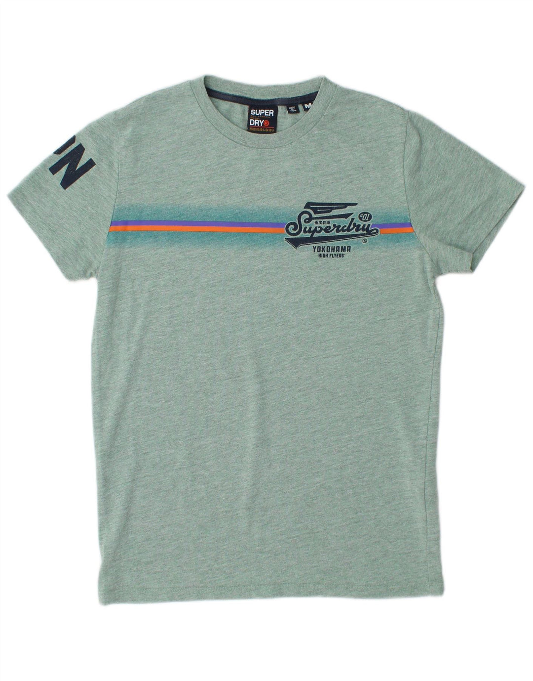SUPERDRY Herre Yokohama grafisk T-shirt Top Medium Grøn Flecked Bomuld