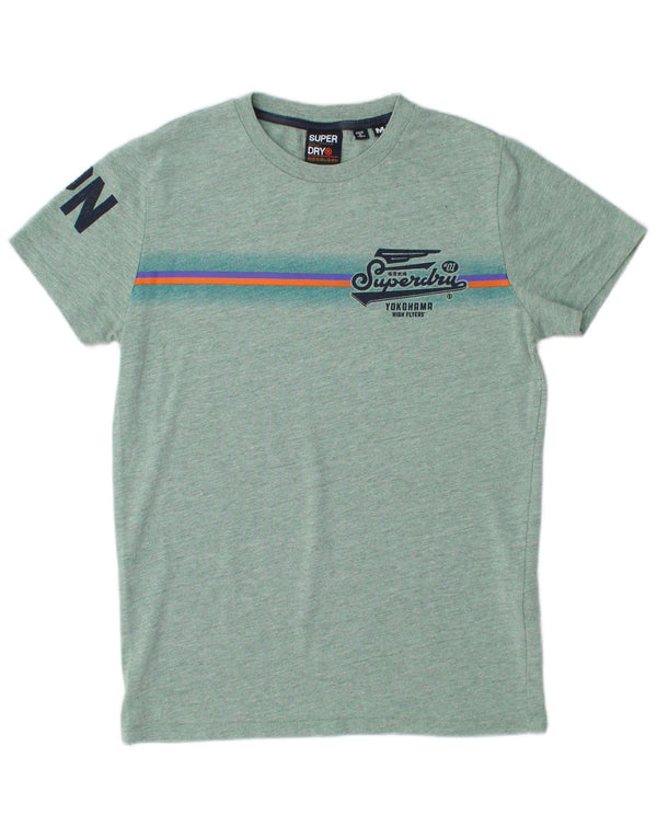 SUPERDRY Herre Yokohama grafisk T-shirt Top Medium Grøn Flecked Bomuld