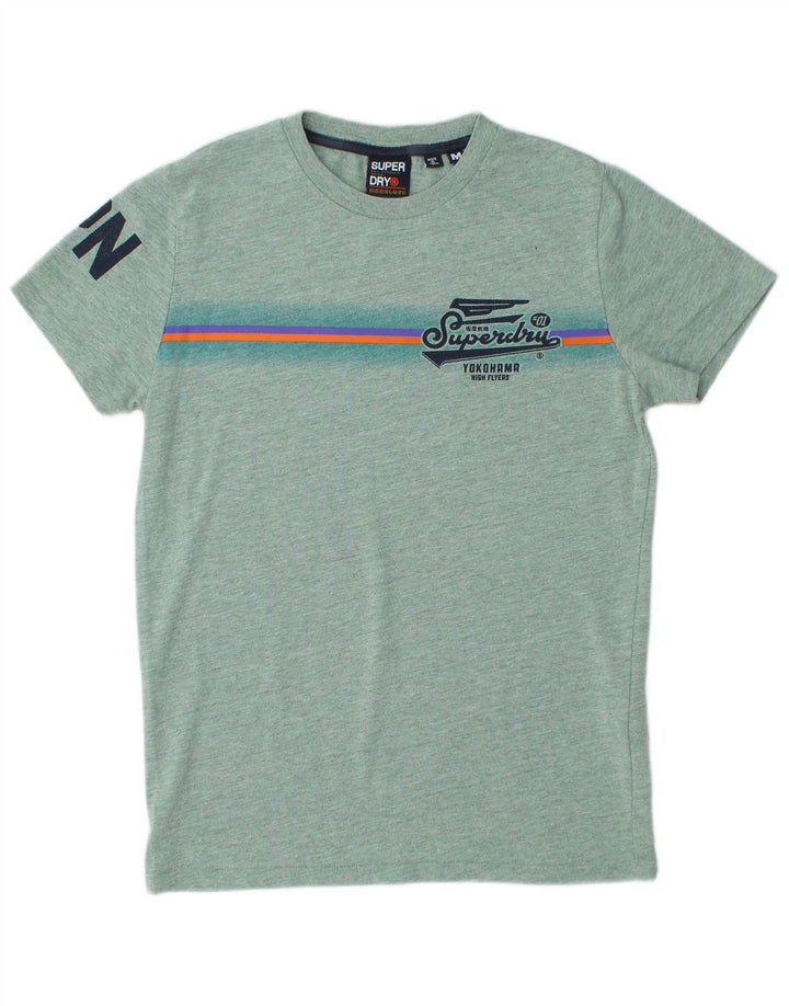 SUPERDRY Herre Yokohama grafisk T-shirt Top Medium Grøn Flecked Bomuld