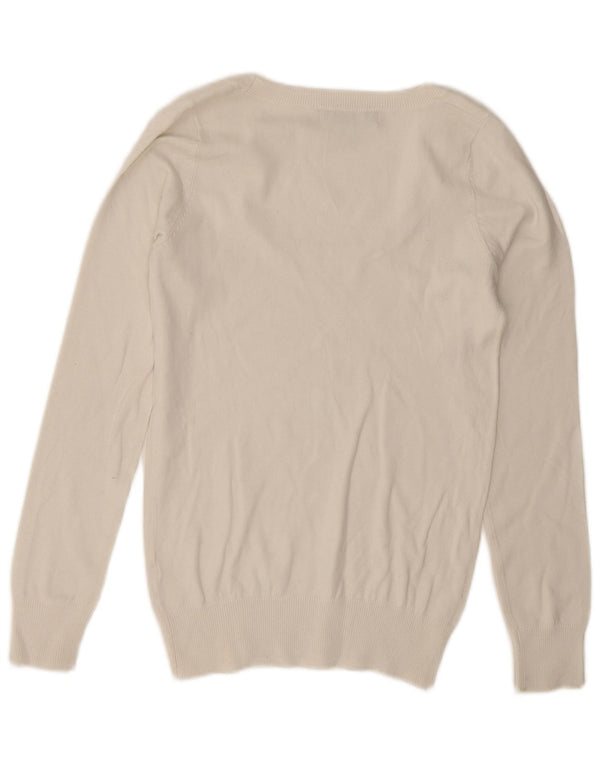 Zara Dame Boat Neck Jumper Sweater UK 6 XS Hvid Bomuld