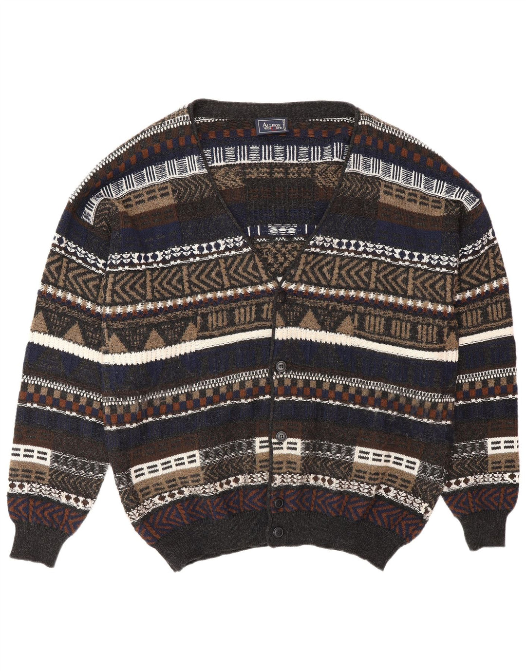ALLISON WINGATE Herre Cardigan Sweater IT 56 2XL Flerfarvet Fair Isle