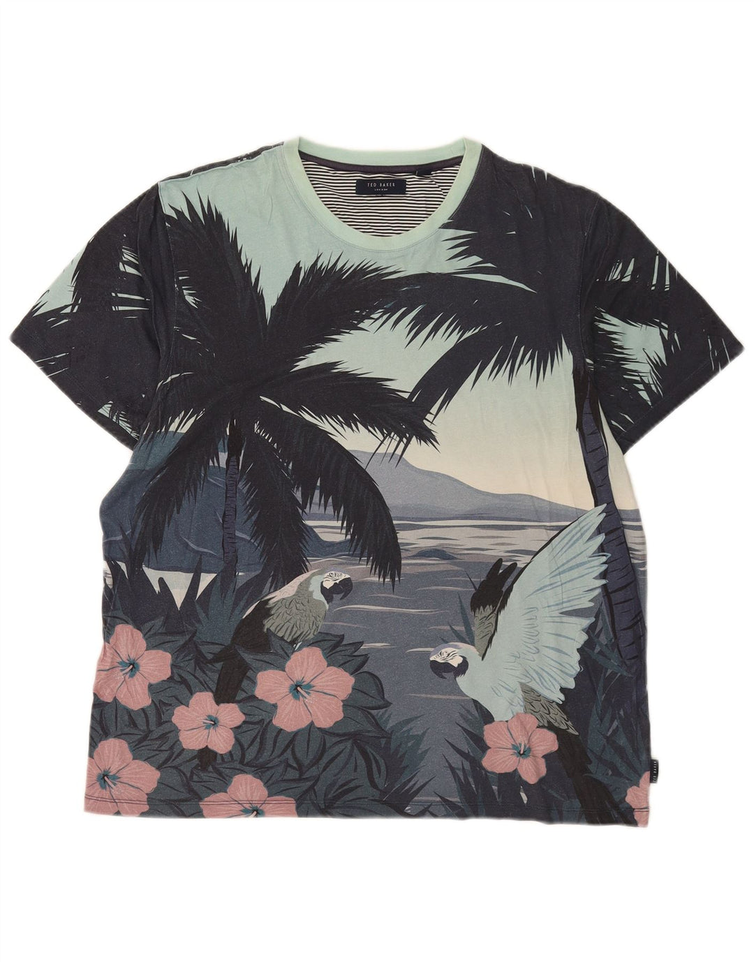 Ted Baker Herre Hawaiian Grafisk T-Shirt Top Stor Flerfarvet Bomuld