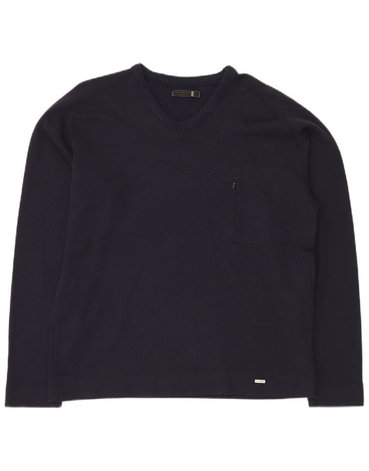 TED BAKER Herre V-hals sweater str. 5 XL Marineblå Bomuld