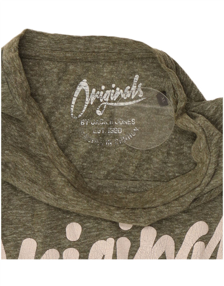 Jack & Jones Herre grafisk T-shirt Top XL Khaki Flecked Polyester