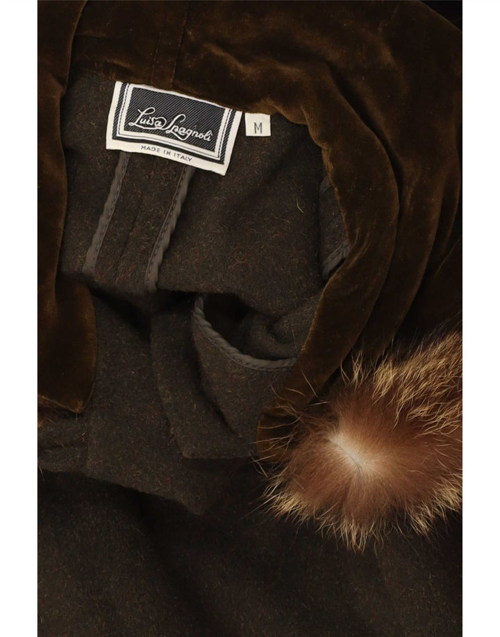Luisa Spagnoli Herre Hooded Cape Coat UK 38 Medium Khaki Wool