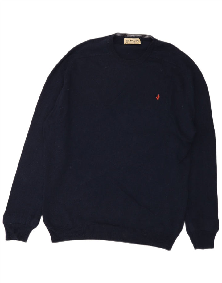 Marlboro Classics Herre Crew Neck Jumper Sweater XL Navy Blue Wool
