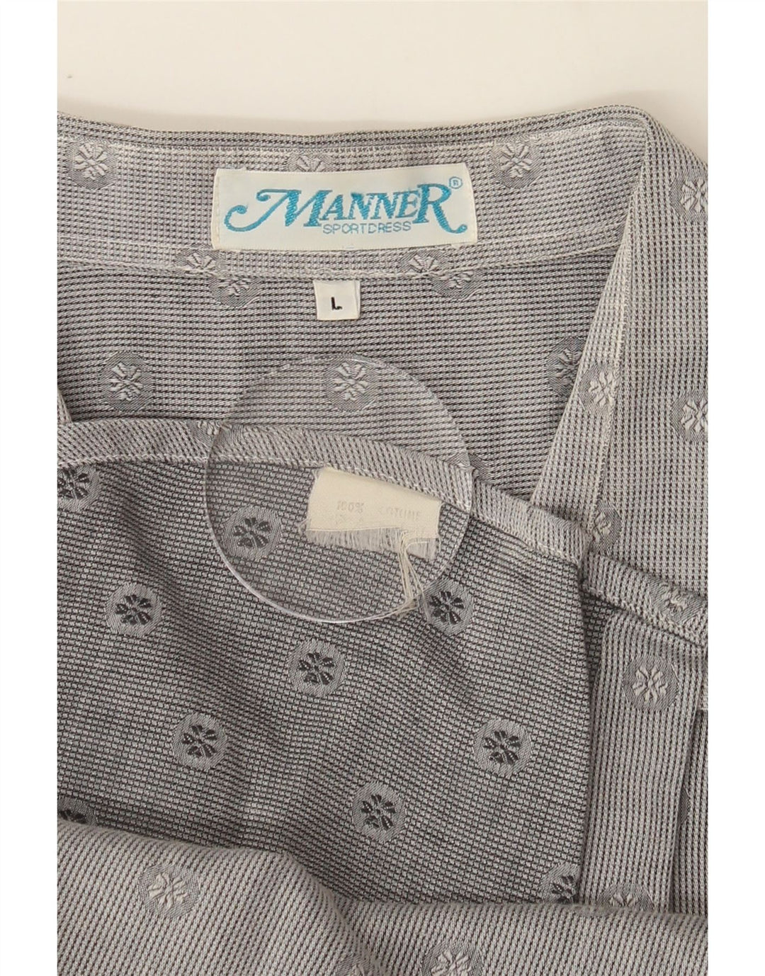 VINTAGE Mens Short Sleeve Shirt Large Grey Floral Cotton Vintage Vintage and Second-Hand Vintage from Messina Hembry 