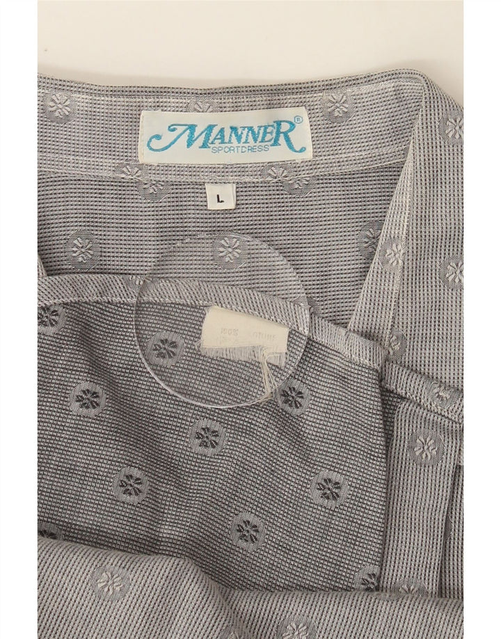 VINTAGE Mens Short Sleeve Shirt Large Grey Floral Cotton Vintage Vintage and Second-Hand Vintage from Messina Hembry 