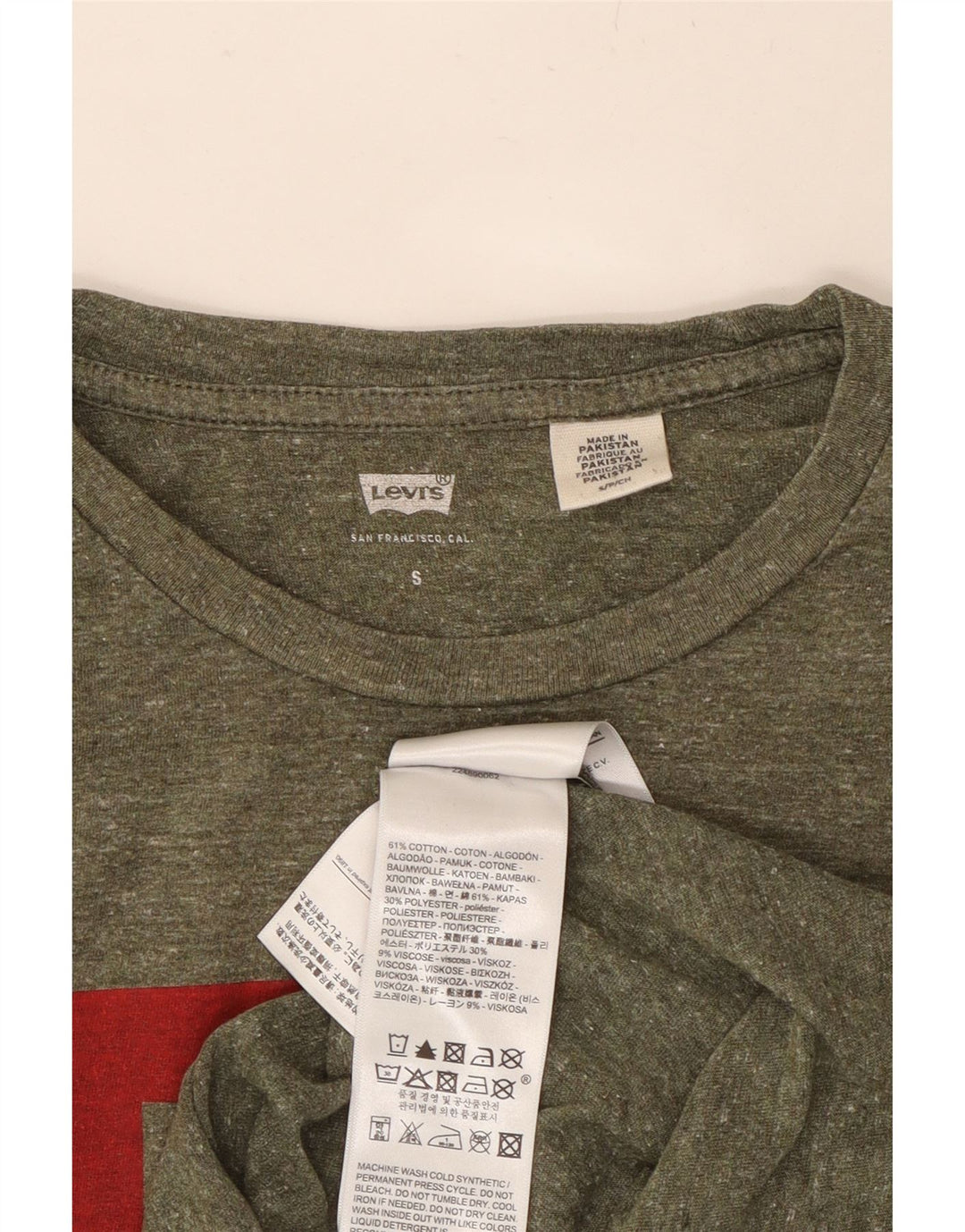 LEVI'S Mens Graphic T-Shirt Top Small Khaki Flecked Cotton Vintage Levi's and Second-Hand Levi's from Messina Hembry 