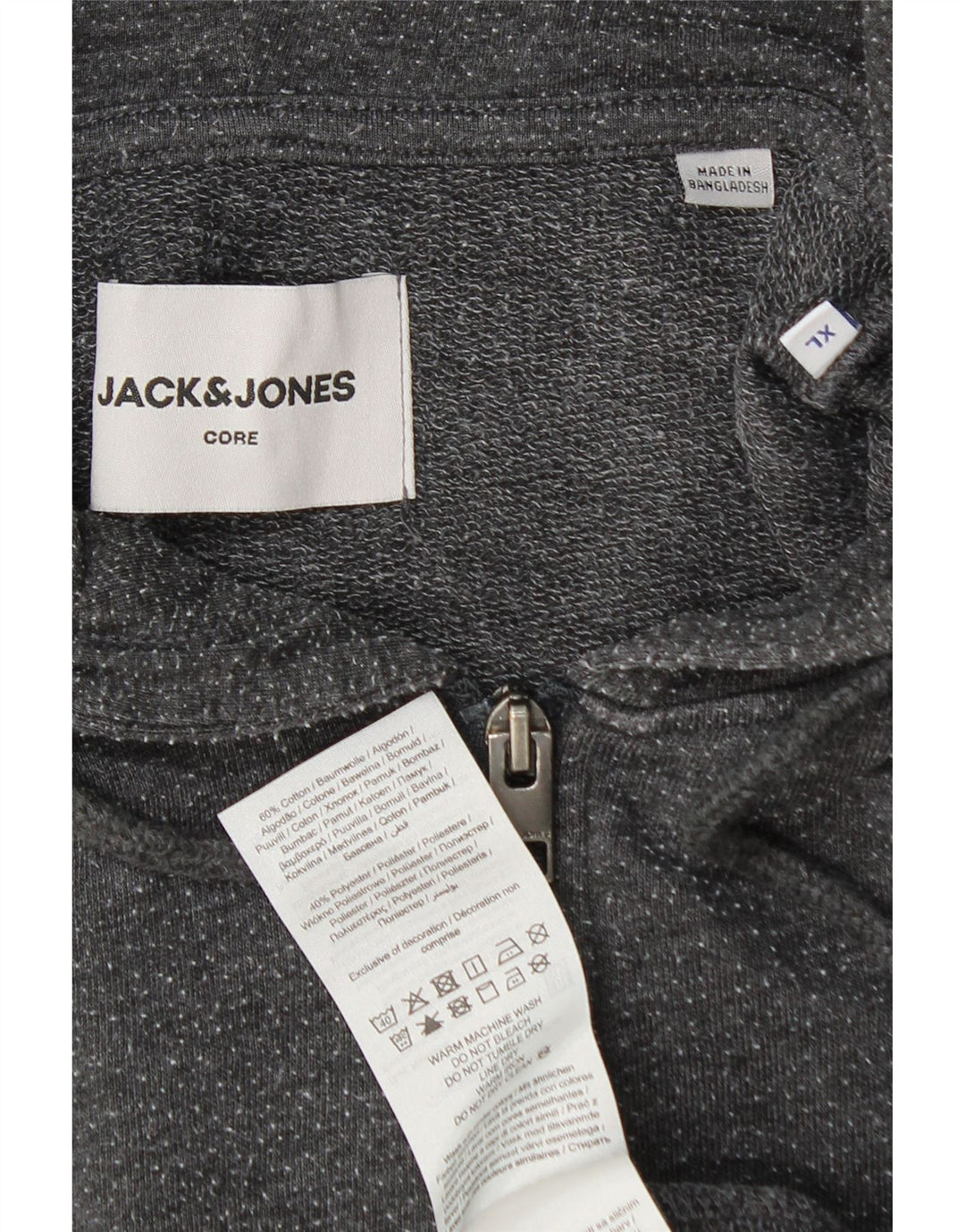 Jack & Jones Herre hættetrøje med lynlås XL Grå bomuld