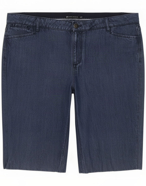 Zara Dame Denim Shorts EU 46 2XL W36 Navy Blue Lyocell