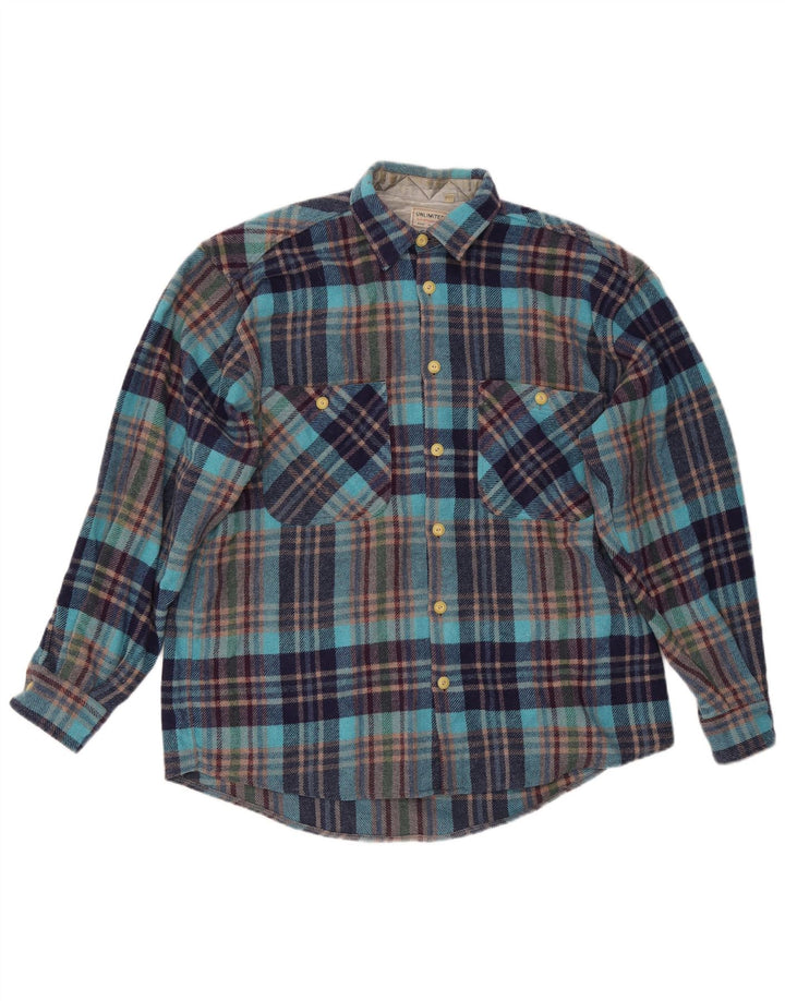 Ubegrænset herre ternet skovhugger flannelskjorte XL blå plaid polyester