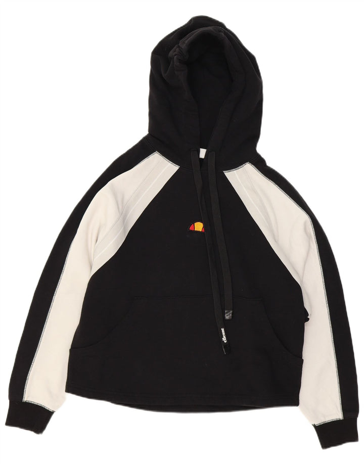 ELLESSE Womens Oversized Hoodie Jumper UK 10 Small Black Colourblock