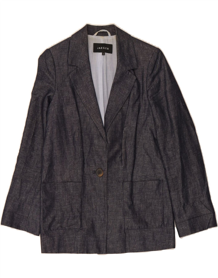 JAEGER Womens 1 Button Blazer Jacket UK 8 Small Navy Blue Cotton Vintage Jaeger and Second-Hand Jaeger from Messina Hembry 
