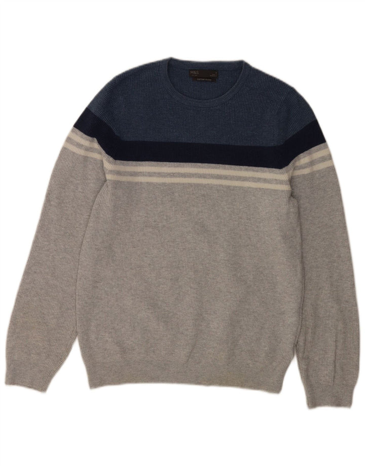 Marks & Spencer Herre sweater med rund hals, lille grå farveblok