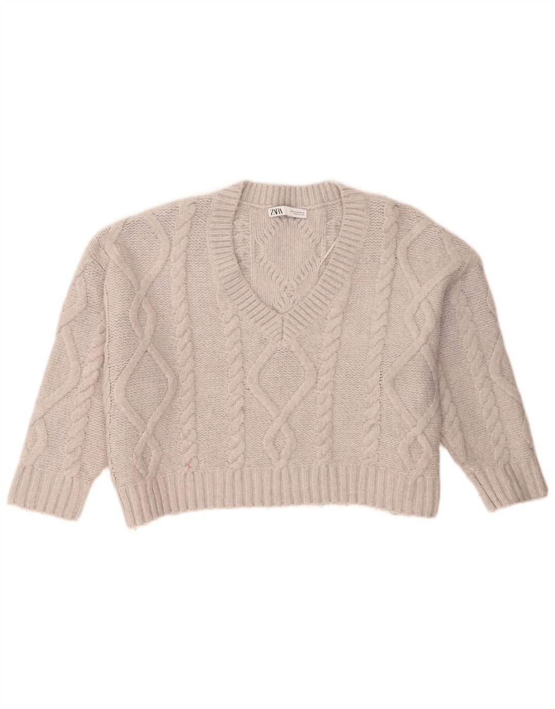 Zara Womens Crop Oversized V-hals sweater UK 14 Medium Grå Akryl