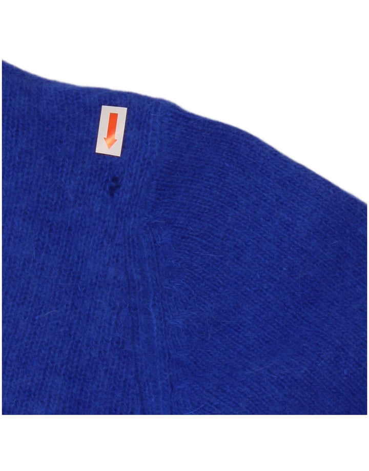 VINTAGE Womens Crop Cardigan Sweater UK 10 Small Blue Wool