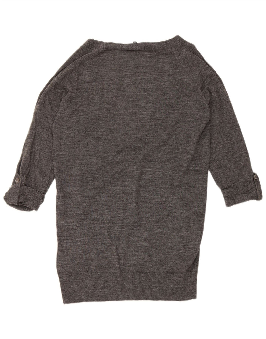 Jaeger dame cardigan sweater med 3/4 ærmer UK 12 mellemgrå flækket uld