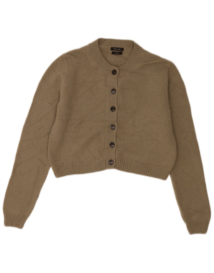 Massimo Dutti Dame Crop Cardigan Sweater UK 14 Medium Khaki Wool