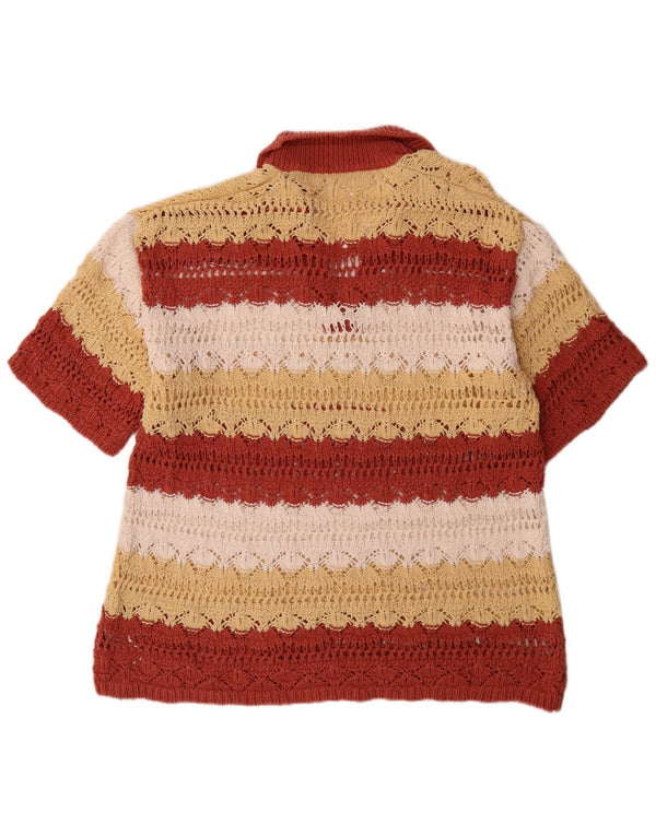 Zara Dame Loose Fit Knit Polo Shirt UK 16 Large Flerfarvet Stribet