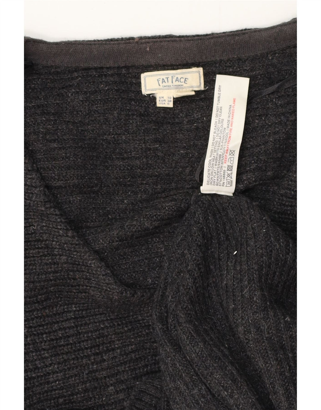 FAT FACE Dame Oversized V-hals sweater UK 10 Lille grå bomuld