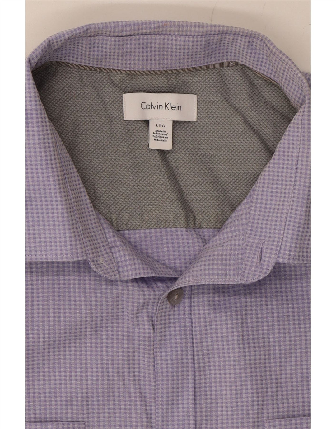 CALVIN KLEIN Mens Short Sleeve Shirt Large Purple Check Cotton Vintage Calvin Klein and Second-Hand Calvin Klein from Messina Hembry 