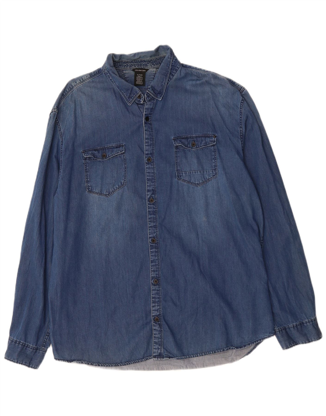 CALVIN KLEIN JEANS Denimskjorte til mænd XL Blå Bomuld