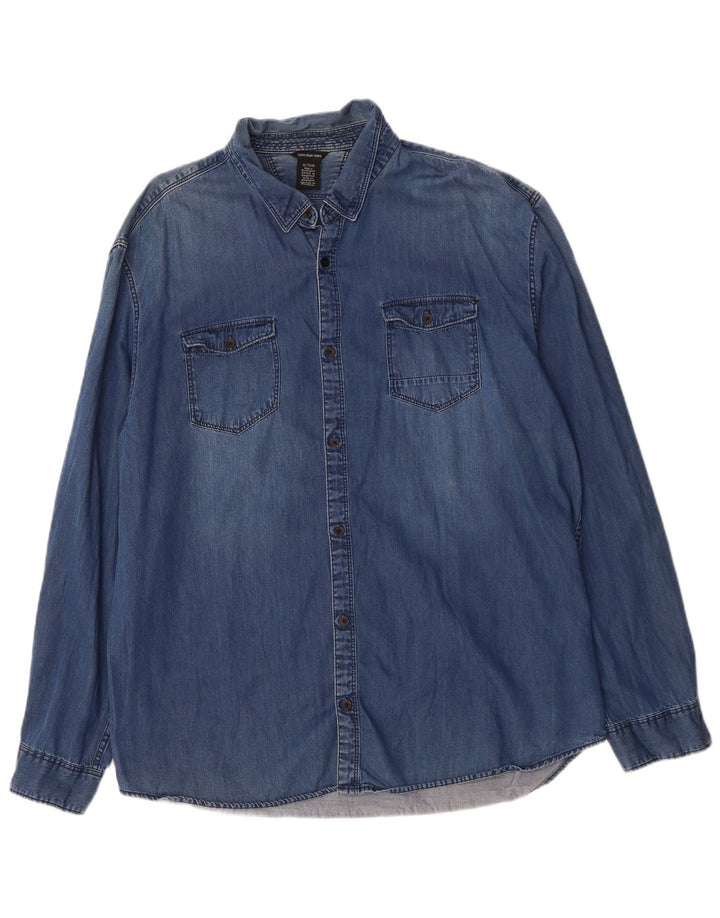 CALVIN KLEIN JEANS Denimskjorte til mænd XL Blå Bomuld