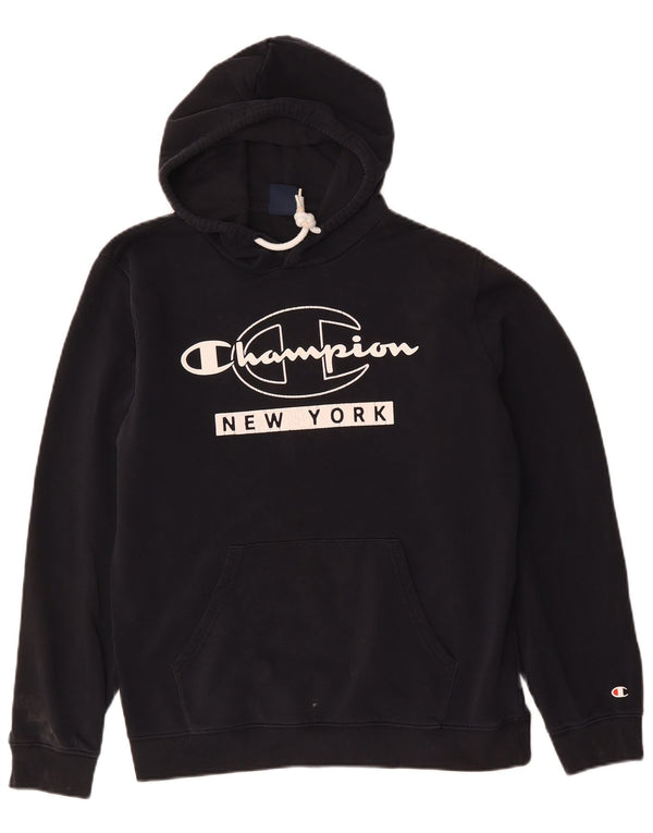 CHAMPION Dame New York Grafisk Hoodie Jumper UK 16 Stor sort bomuld