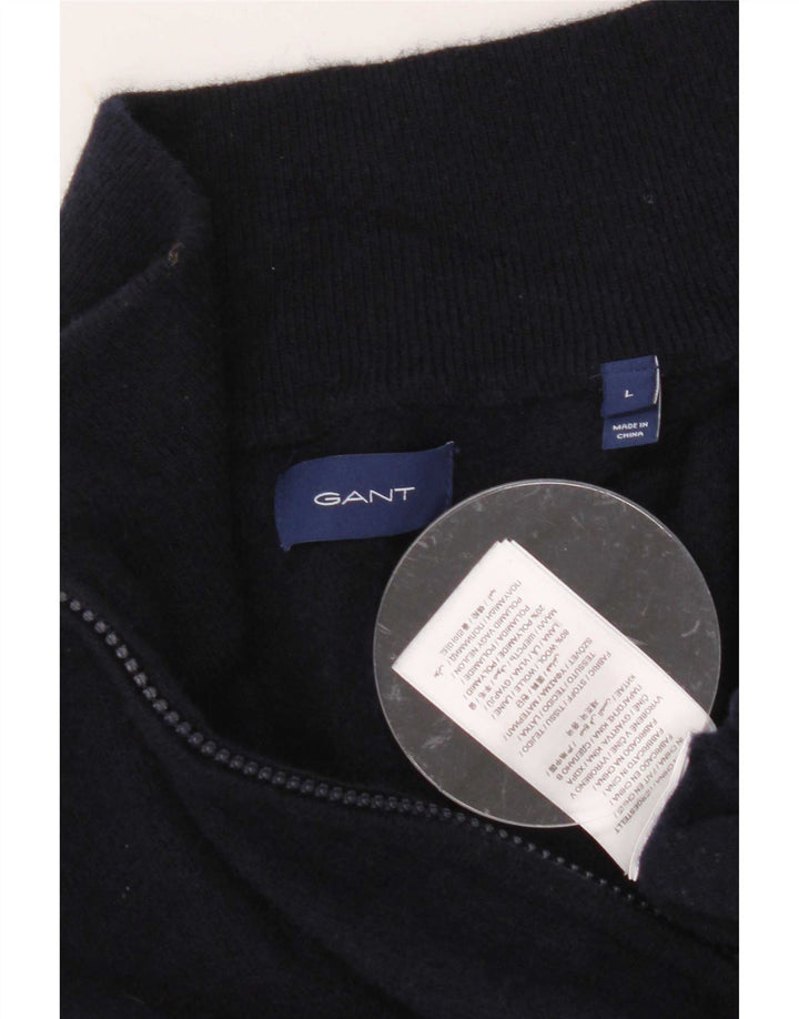 Gant Herre Zip Neck Jumper Sweater Large Navy Blue Uld