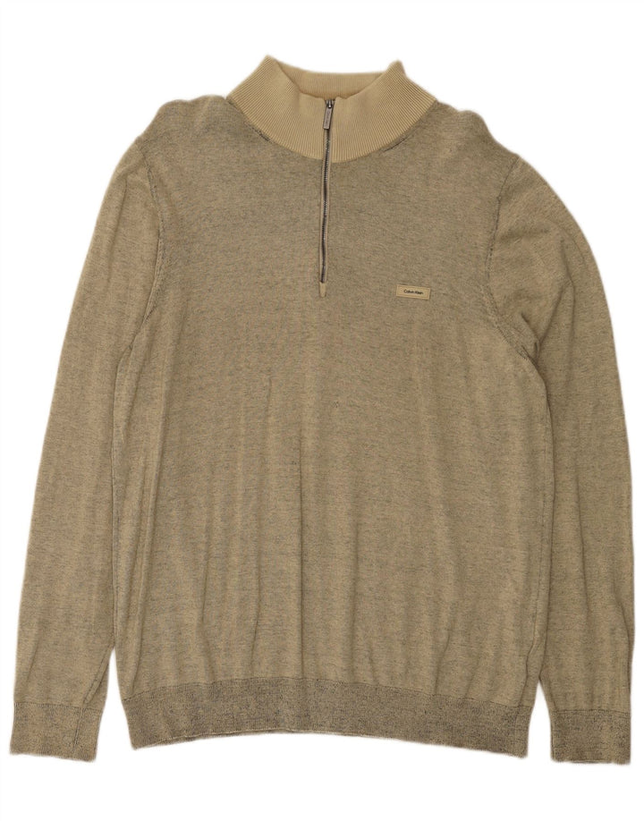 Calvin Klein Herre Zip Neck Sweater Medium Beige Flecked Bomuld