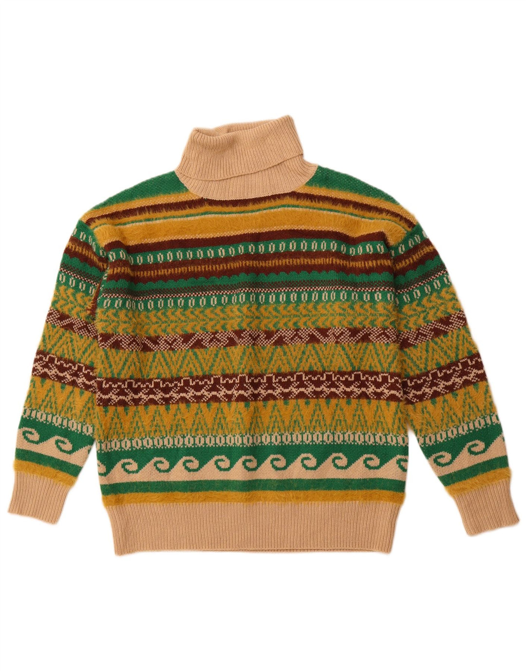 VINTAGE Herre rullehals sweater Stor flerfarvet Fair Isle