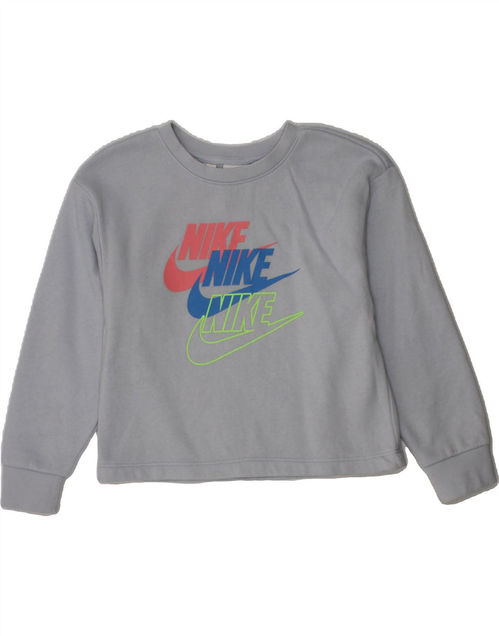NIKE Girls Graphic Sweatshirt Jumper 6-7 Years Blue Cotton Vintage Nike and Second-Hand Nike from Messina Hembry 