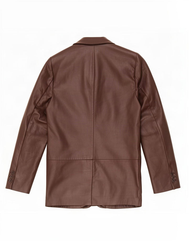 Zara Dame 1 knap imiteret læder blazerjakke UK 14 Medium Brun