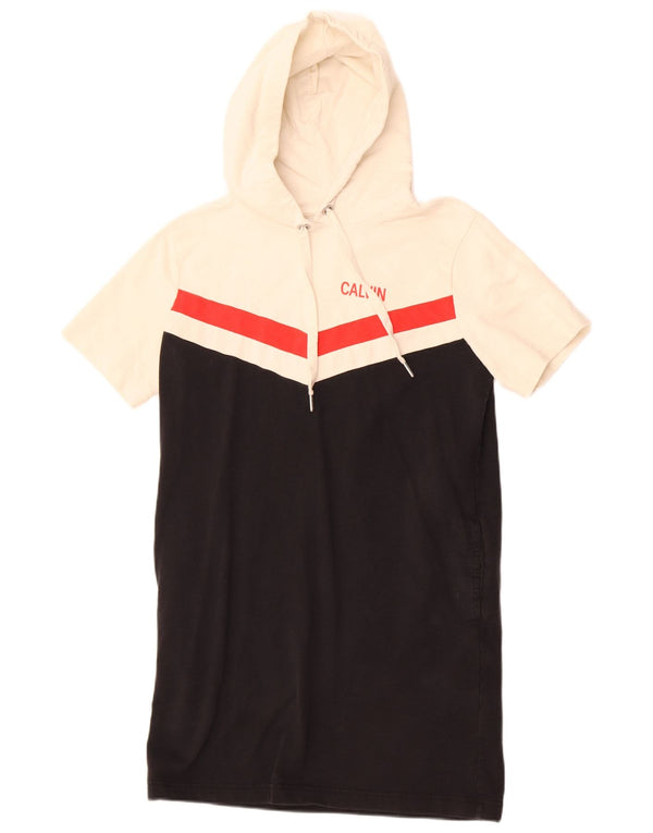 Calvin Klein Jeans Dame T-shirt-kjole med hætte UK 4 XS Sort Colourblock