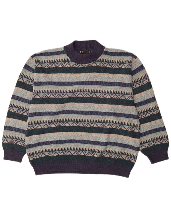 Vintage Herre Turtle Neck Jumper Sweater XL Navy Blue Geometric