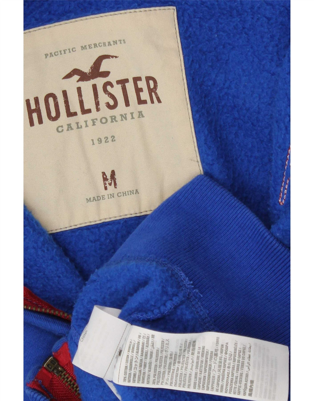Hollister Herre grafisk hættetrøje med lynlås mellemblå bomuld