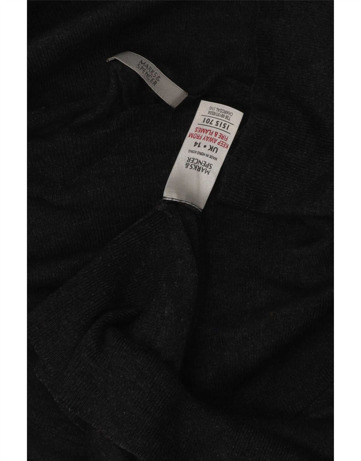 Marks & Spencer Dame Rullehals Sweater UK 14 Stor Grå Polyamid