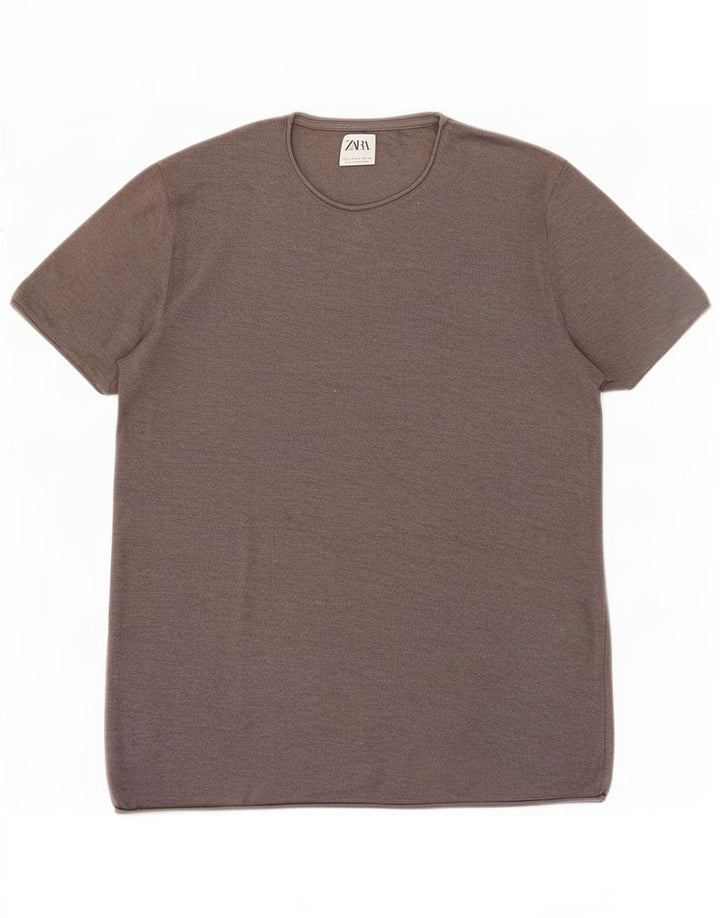 Zara Herre T-Shirt Top Stor Grå Bomuld