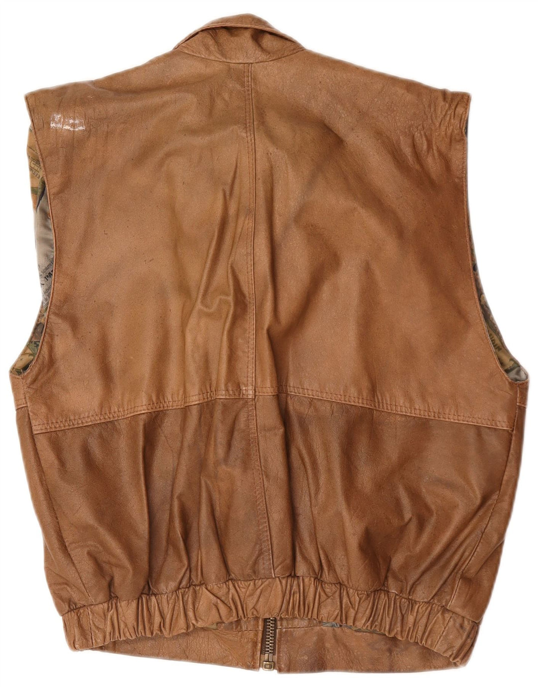 Vintage Herre Læder Gilet UK 40 Stor Brun