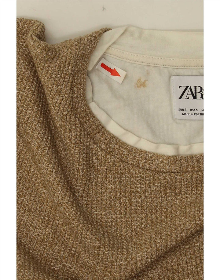 Zara Herre Top Langærmet Lille Beige Bomuld
