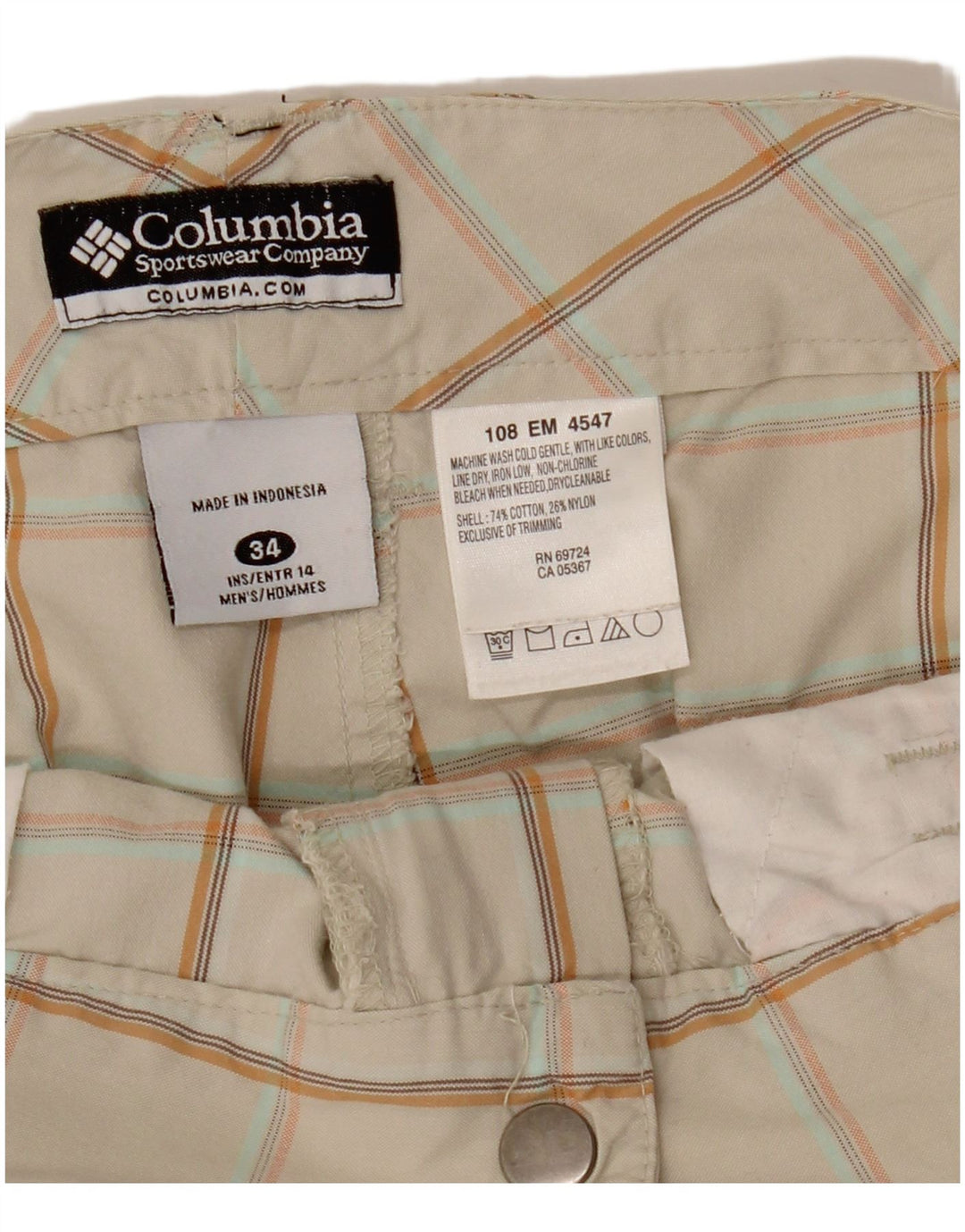 COLUMBIA Herre Cargo Shorts W34 Large Beige Ternet Bomuld
