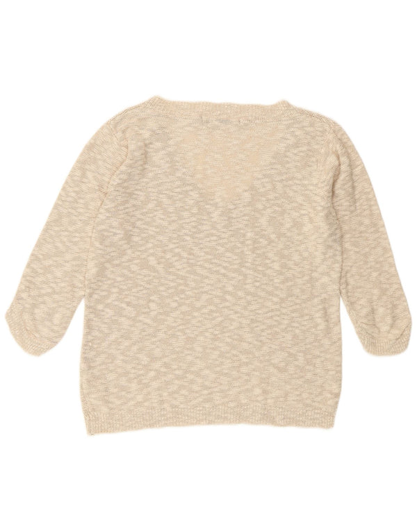 Zara Dame 3/4-ærmet V-hals sweater UK 14 Medium Beige Bomuld