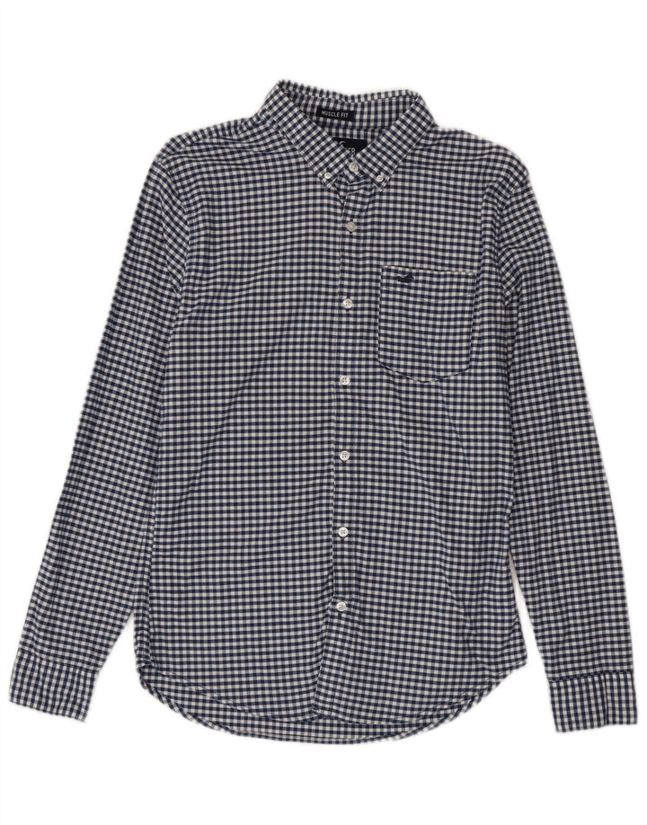 Hollister herreskjorte lille blå Gingham bomuld