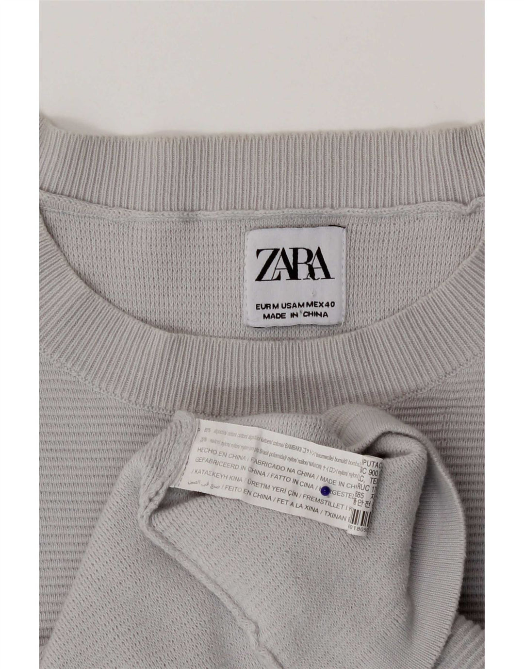 Zara Herre sweater med rund hals, mellemgrå bomuld