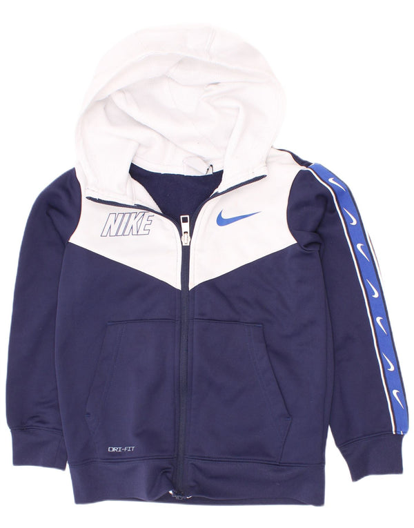 Nike drenge Dri Fit hættetrøje med lynlås 4-5 år lille marineblå farveblok
