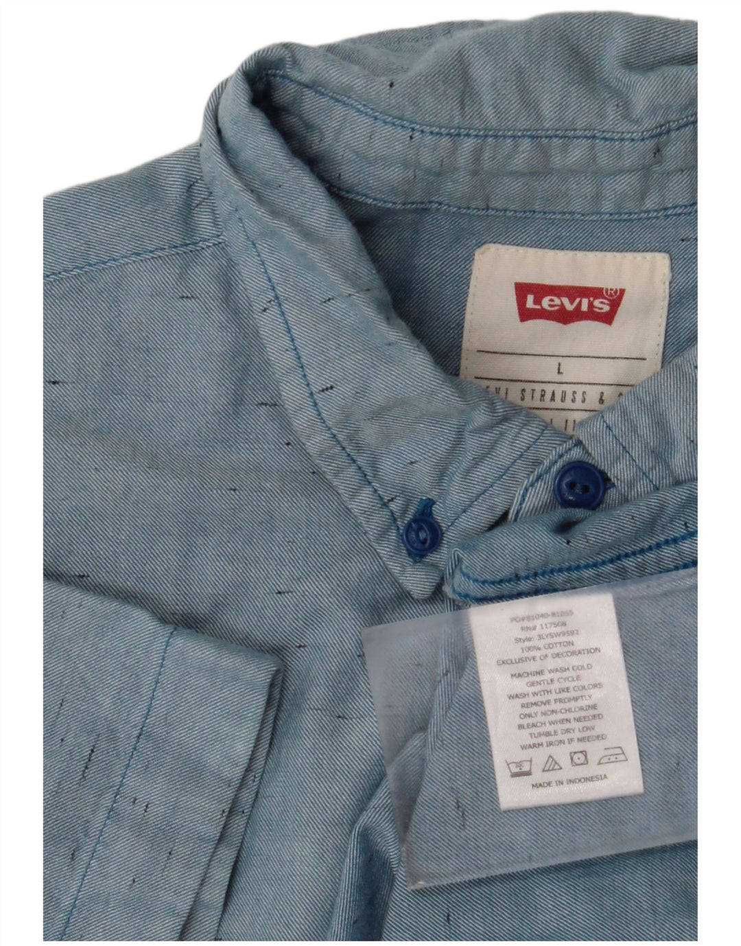 Levi's Kortærmet Herreskjorte Stor Blå Flecked Bomuld